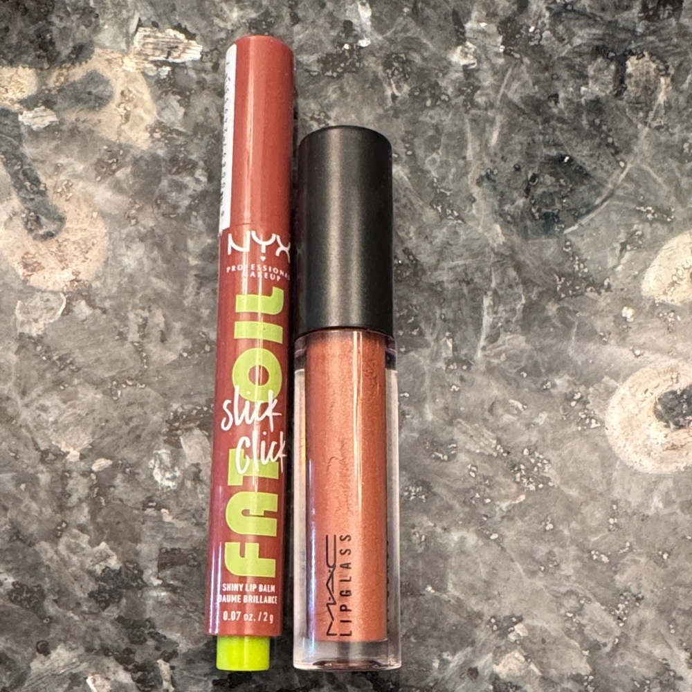 MAC Cosmetics Lipglass - Rich Brown Shade and bonus NYX FAT OIL